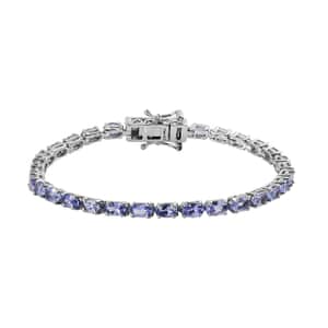 Tanzanite Tennis Bracelet in Platinum Over Sterling Silver (7.25 In) 8.45 Grams 8.10 ctw