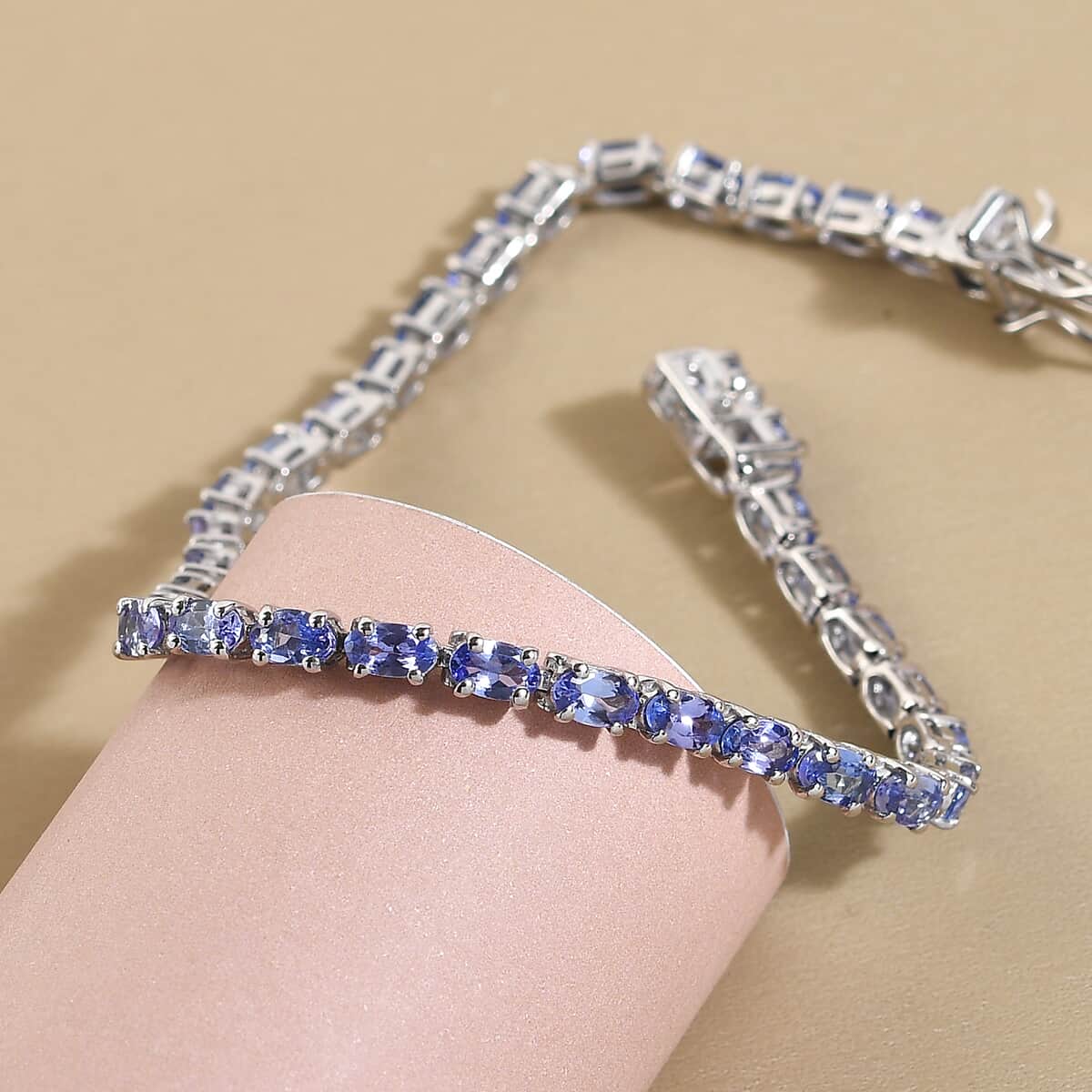 Tanzanite Tennis Bracelet in Platinum Over Sterling Silver (7.25 In) 7.35 ctw image number 4