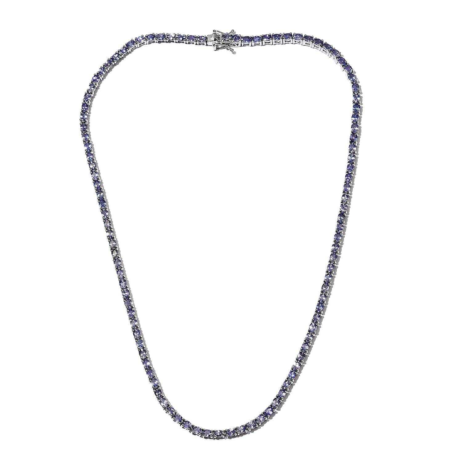 Tanzanite Tennis Necklace 18 Inches in Platinum Over Sterling Silver 22.45 Grams 17.30 ctw