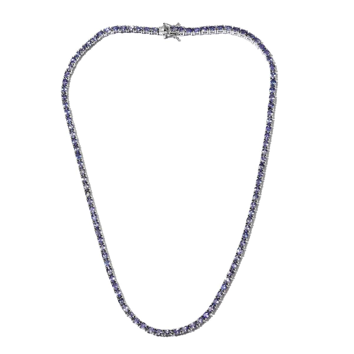 Tanzanite Tennis Necklace 18 Inches in Platinum Over Sterling Silver 22.45 Grams 17.30 ctw image number 0