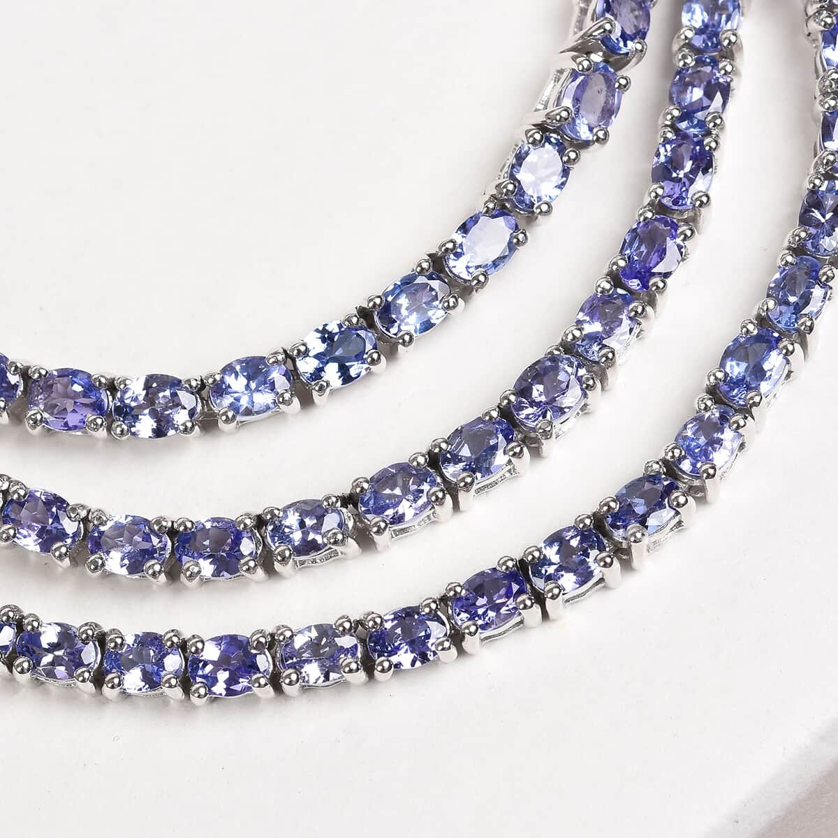 Tanzanite Tennis Necklace 18 Inches in Platinum Over Sterling Silver 22.45 Grams 17.30 ctw image number 1