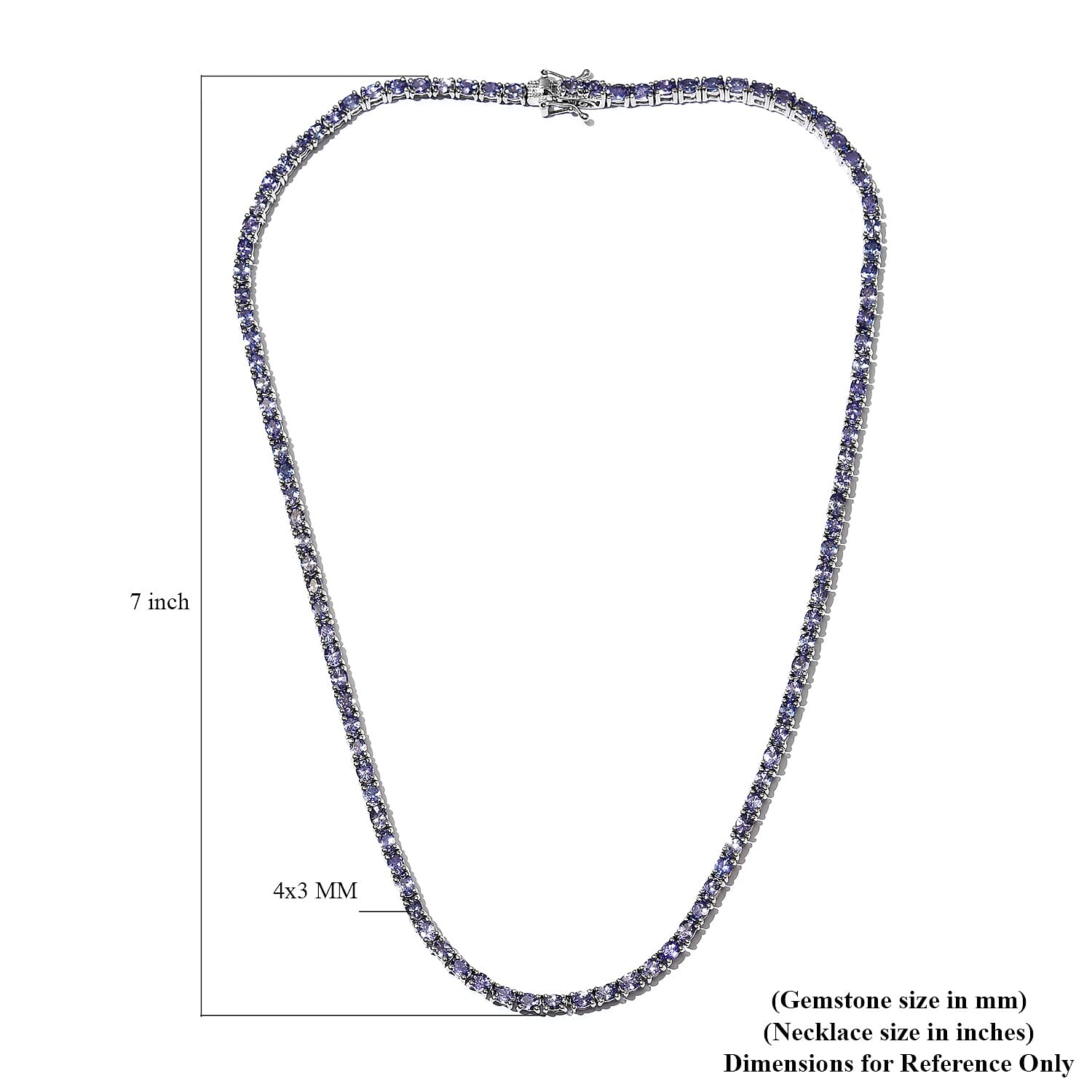Tanzanite Tennis Necklace 18 Inches in Platinum Over Sterling Silver 22.45 Grams 17.30 ctw