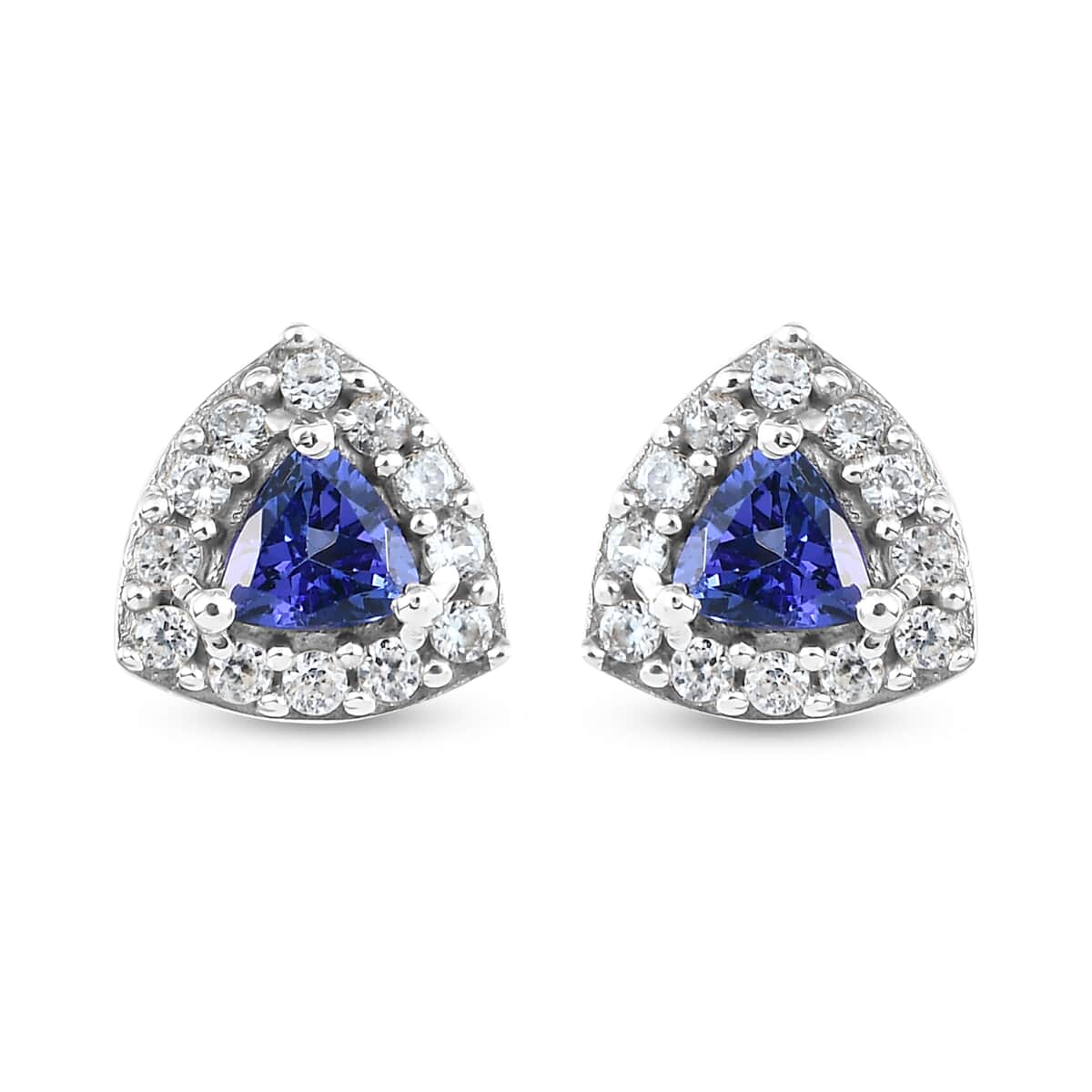 AAA Tanzanite and White Zircon Halo Stud Earrings in Platinum Over Sterling Silver 0.75 ctw image number 0
