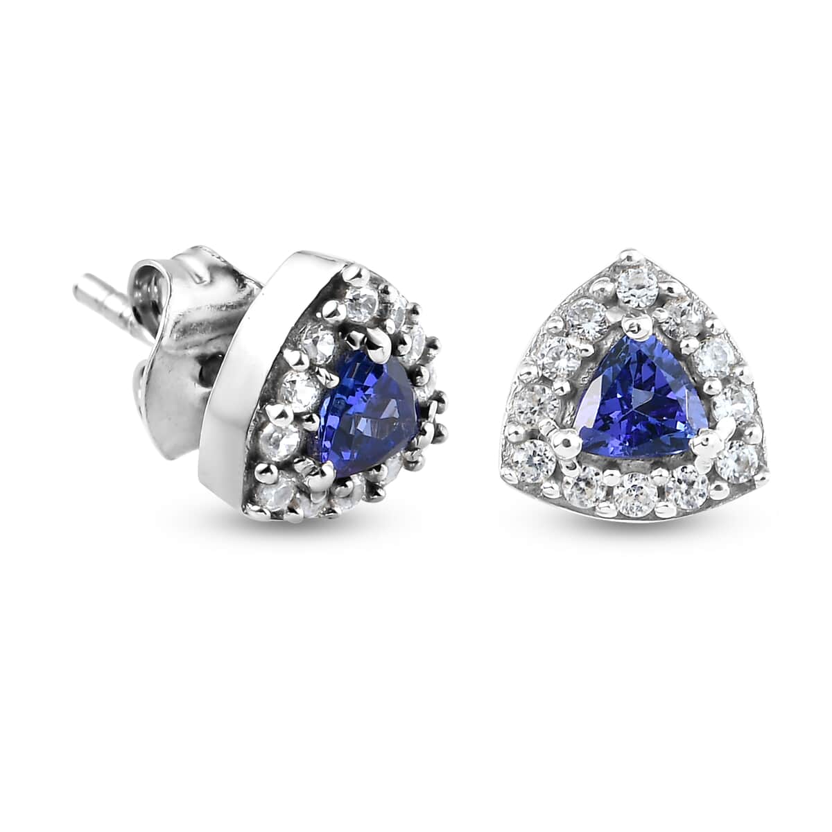 AAA Tanzanite and White Zircon Halo Stud Earrings in Platinum Over Sterling Silver 0.75 ctw image number 5