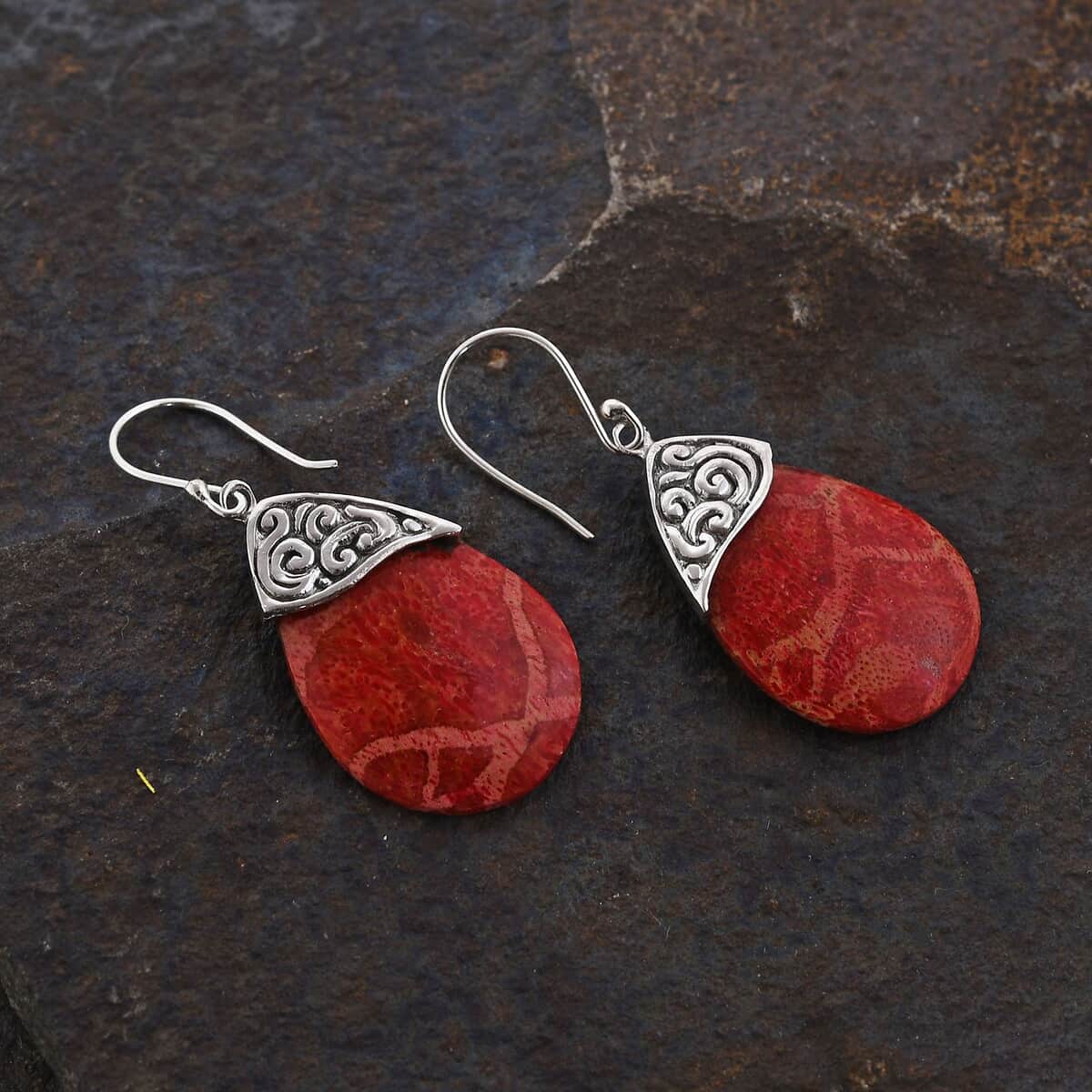 Sponge Coral Earrings in Sterling Silver,Silver Drop Earrings image number 1