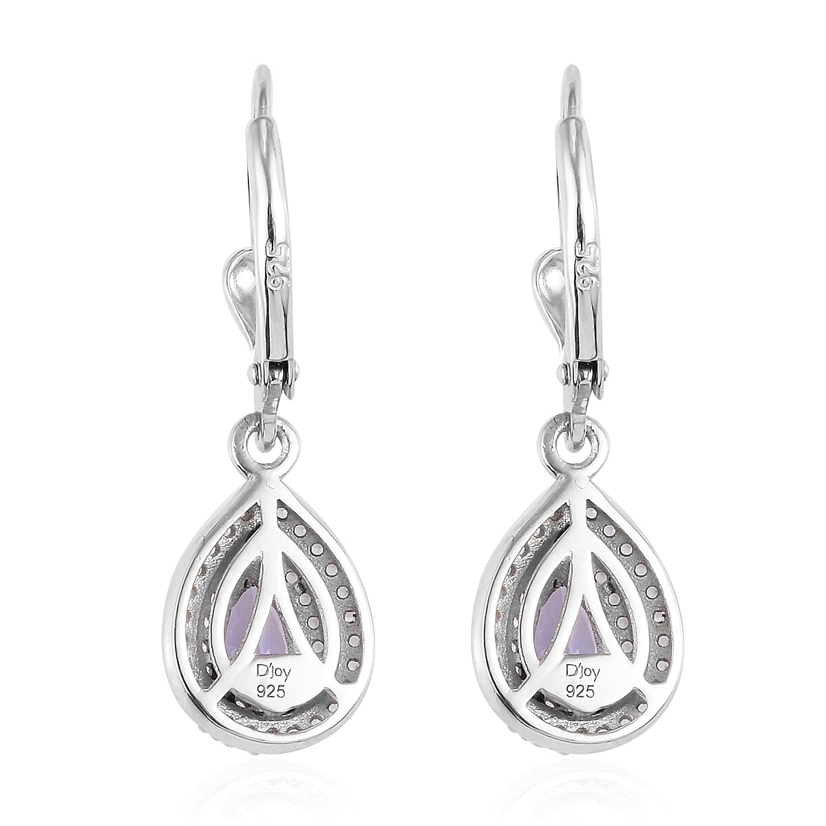 Tanzanite and Natural White Zircon Halo Drop Earrings in Platinum Over Sterling Silver 1.60 ctw