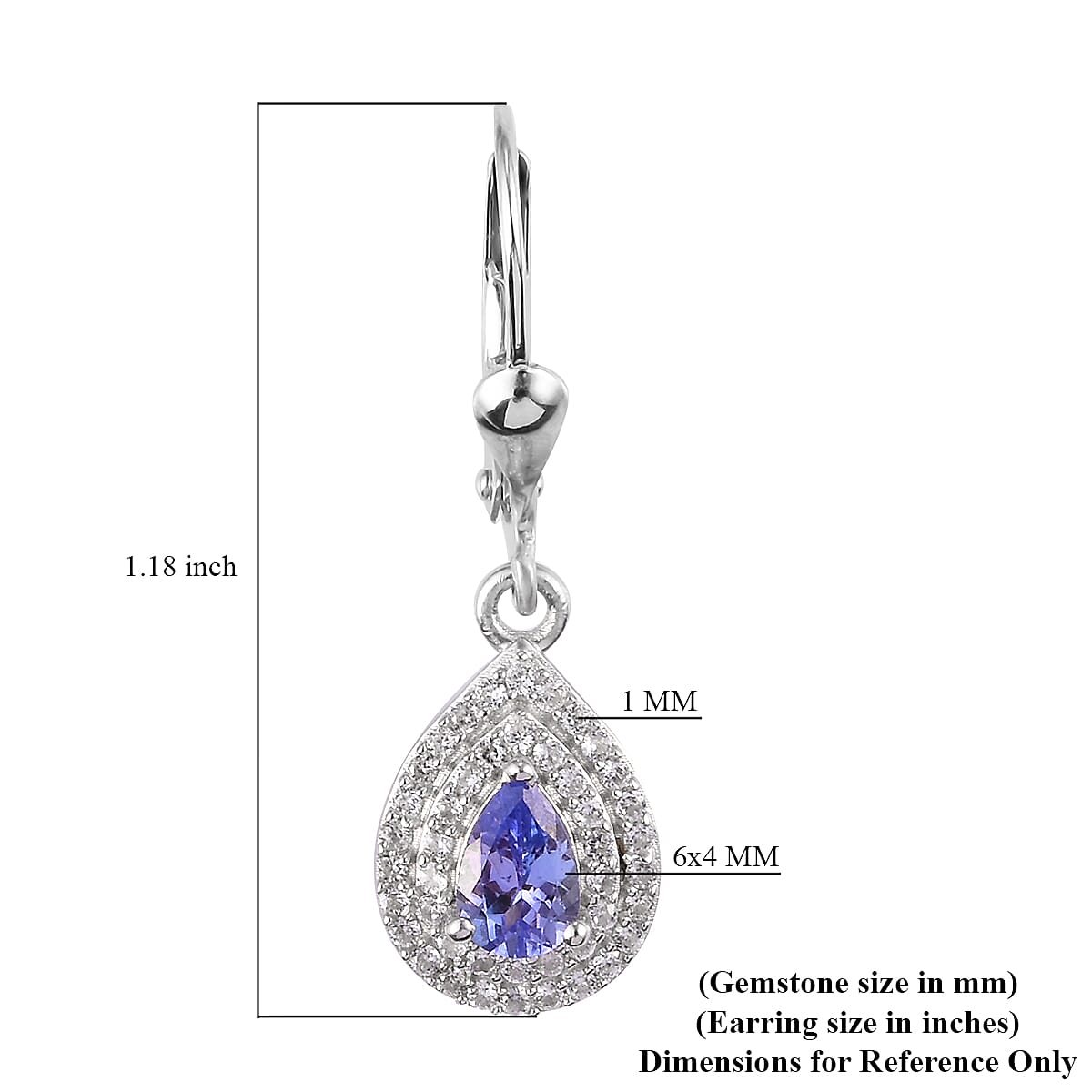 Tanzanite and Natural White Zircon Halo Drop Earrings in Platinum Over Sterling Silver 1.60 ctw