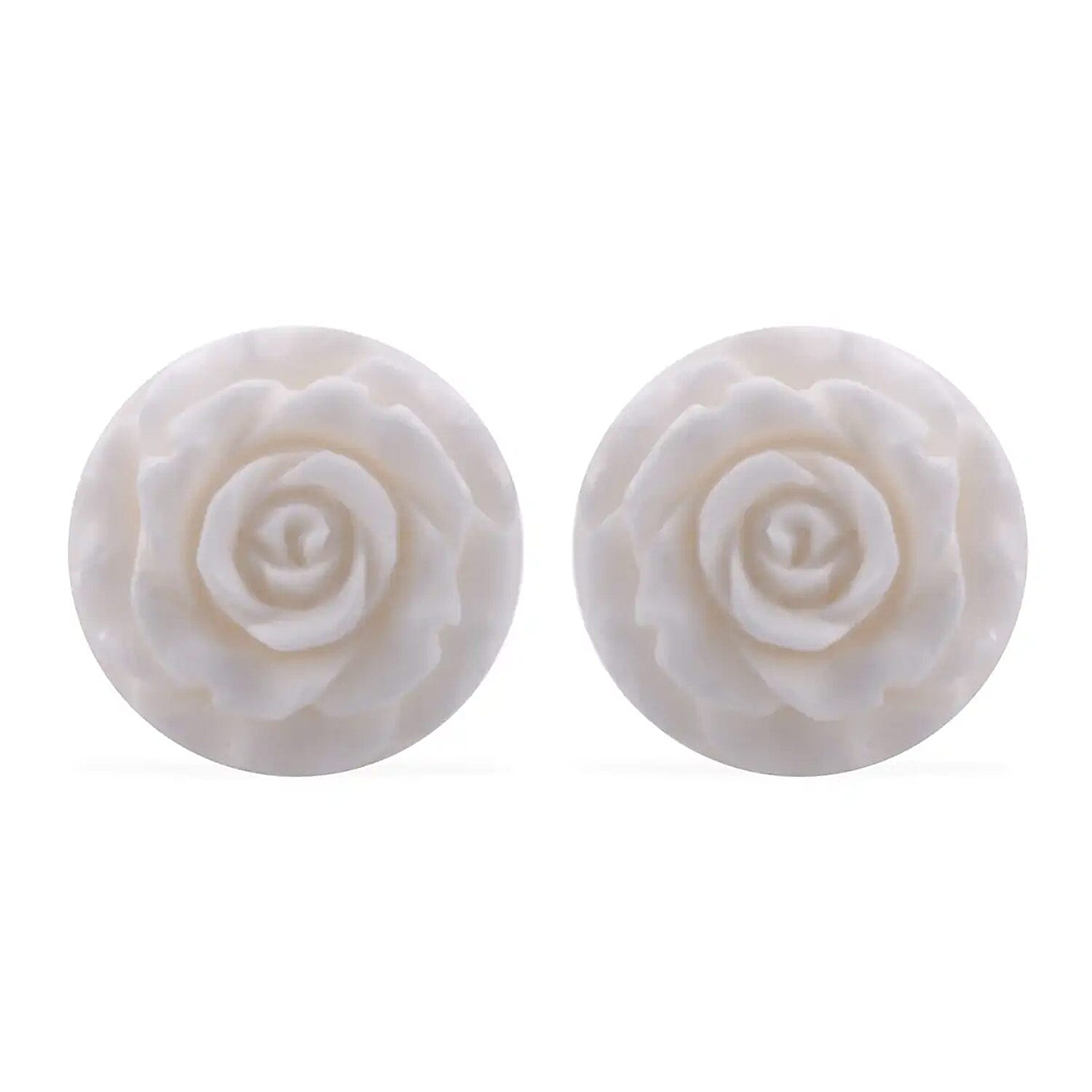 Carved Bone Rose Flower Stud Earrings in Sterling Silver