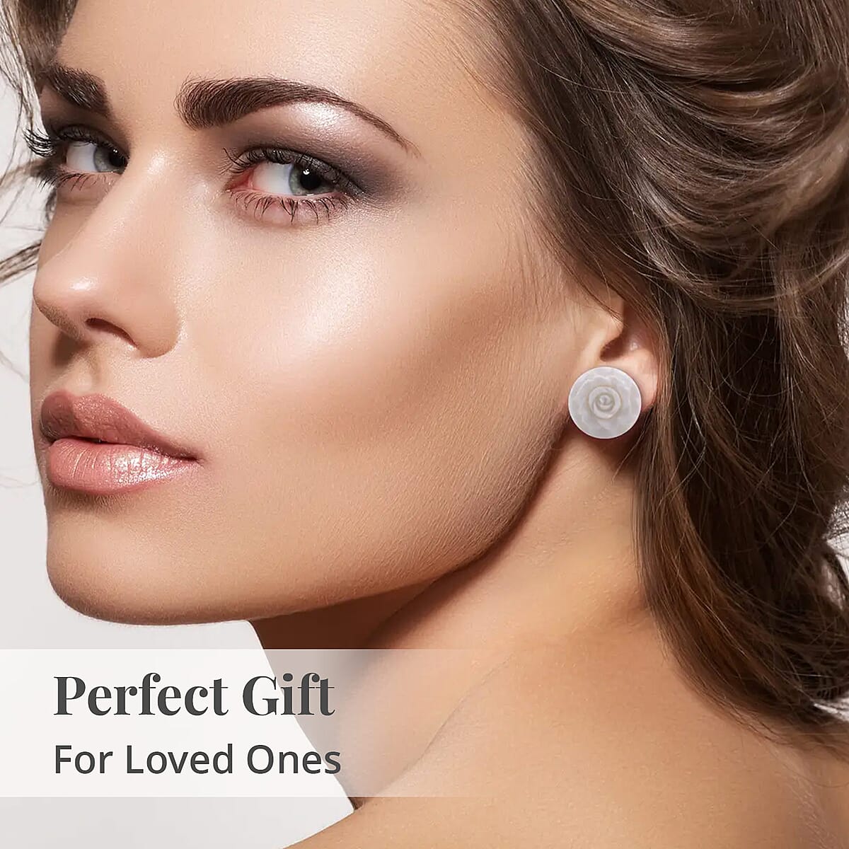 Carved Bone Rose Flower Stud Earrings in Sterling Silver image number 4