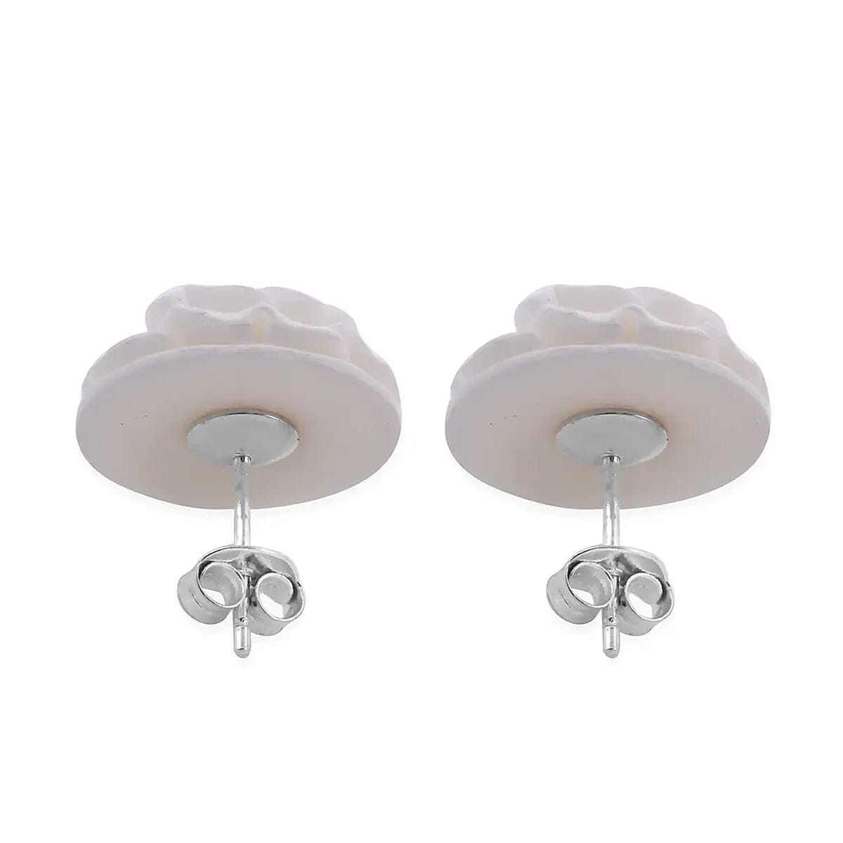 Carved Bone Rose Flower Stud Earrings in Sterling Silver image number 5