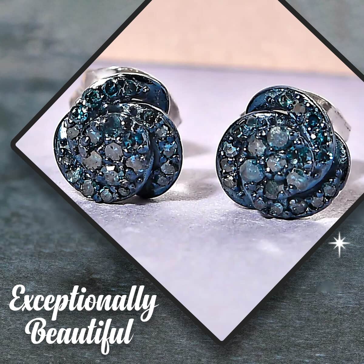 Blue Diamond Love Knot Stud Earrings in Blue Rhodium and Platinum Over Sterling Silver 0.25 ctw image number 1