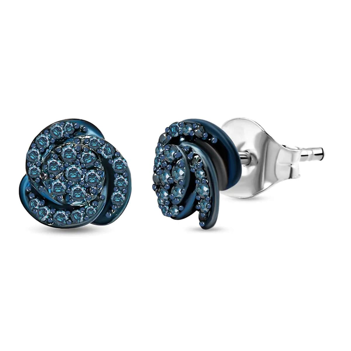 Blue Diamond Love Knot Stud Earrings in Blue Rhodium and Platinum Over Sterling Silver 0.25 ctw image number 4
