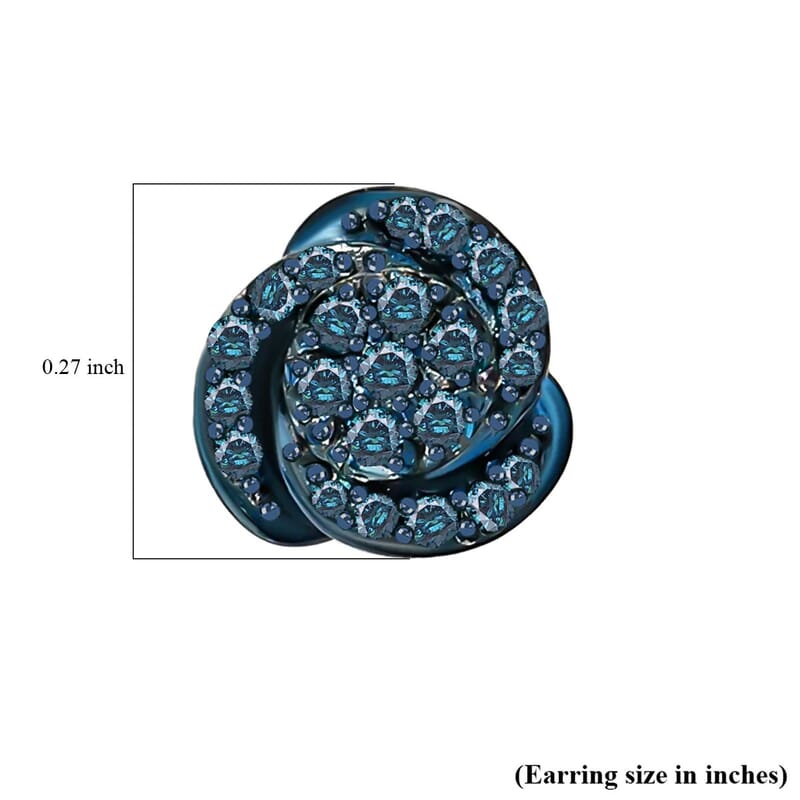 D'Joy Blue Diamond 0.25 ctw Love Knot Stud Earrings in Blue Rhodium and Platinum Over Sterling Silver, Diamond Jewelry, Gifts For Her
