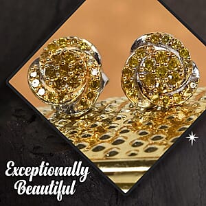 Yellow Diamond 0.25 ctw Love knot Stud Earrings in Rhodium and Platinum Over Sterling Silver, Diamond Jewelry, Gifts For Her