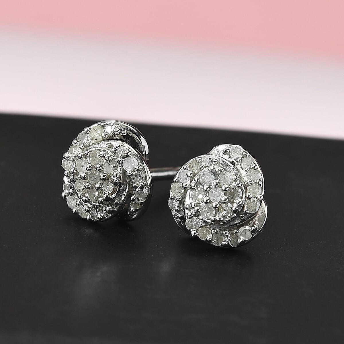 D'Joy Diamond 0.25 ctw Love Knot Stud Earrings in Platinum Over Sterling Silver, Diamond Jewelry, Gifts For Her image number 1