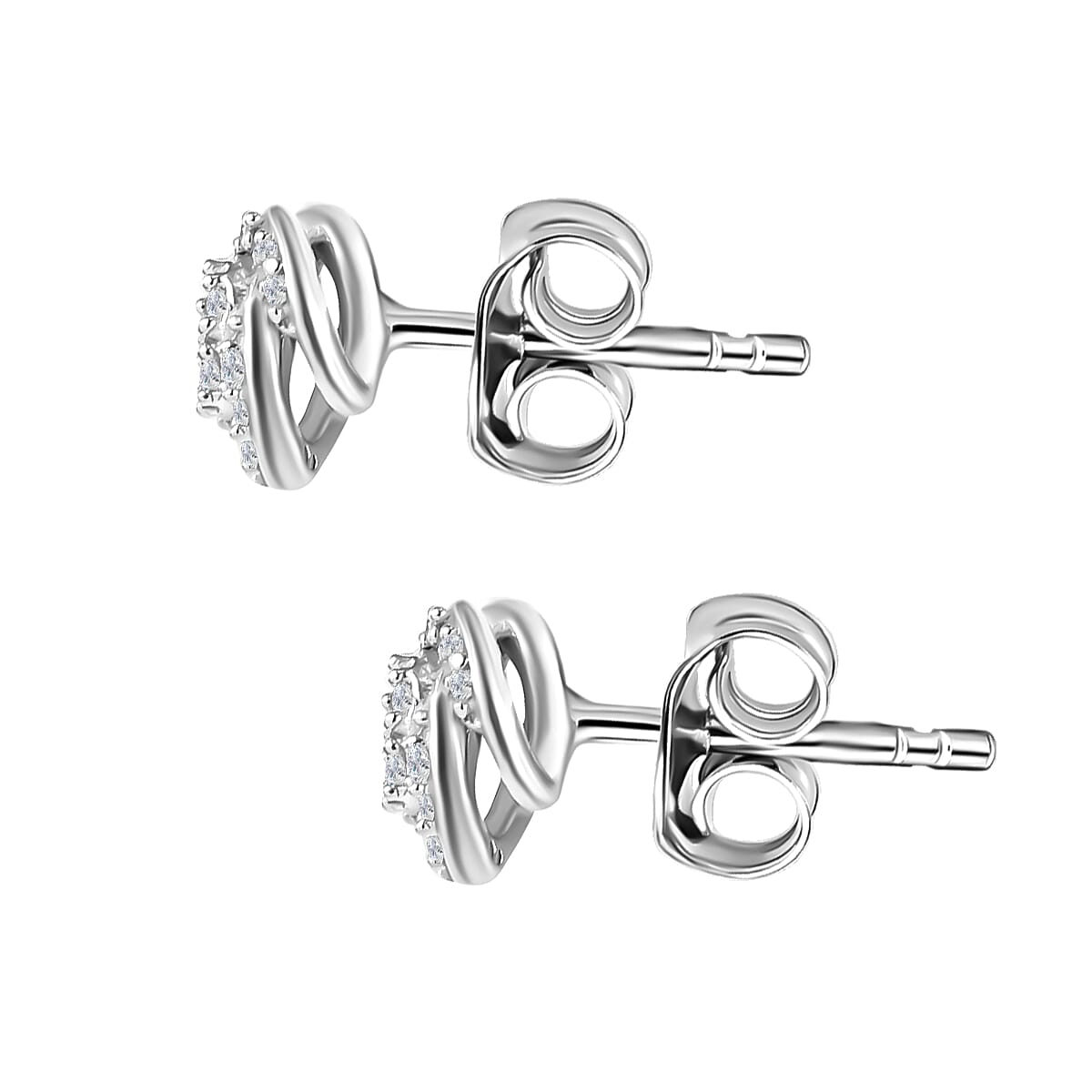 D'Joy Diamond 0.25 ctw Love Knot Stud Earrings in Platinum Over Sterling Silver, Diamond Jewelry, Gifts For Her image number 3