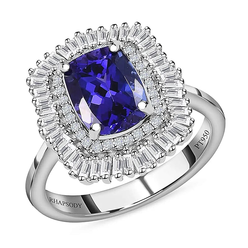 Rhapsody 950 Platinum AAAA Tanzanite and Diamond 3.35 ctw Cocktail Ring, Halo Ring, Cocktail Ring, Tanzanite Ring 5.85 Grams (Size 7.0)