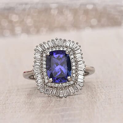 Rhapsody 950 Platinum AAAA Tanzanite and Diamond 3.35 ctw Cocktail Ring, Halo Ring, Cocktail Ring, Tanzanite Ring 5.85 Grams (Size 7.0)