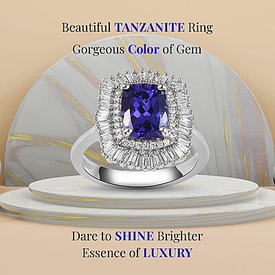Rhapsody 950 Platinum AAAA Tanzanite and Diamond 3.35 ctw Cocktail Ring, Halo Ring, Cocktail Ring, Tanzanite Ring 5.85 Grams (Size 7.0)