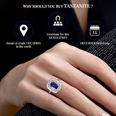 Rhapsody 950 Platinum AAAA Tanzanite and Diamond 3.35 ctw Cocktail Ring, Halo Ring, Cocktail Ring, Tanzanite Ring 5.85 Grams (Size 7.0)