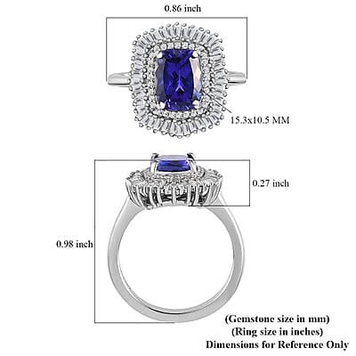 Rhapsody 950 Platinum AAAA Tanzanite and Diamond 3.35 ctw Cocktail Ring, Halo Ring, Cocktail Ring, Tanzanite Ring 5.85 Grams (Size 7.0)