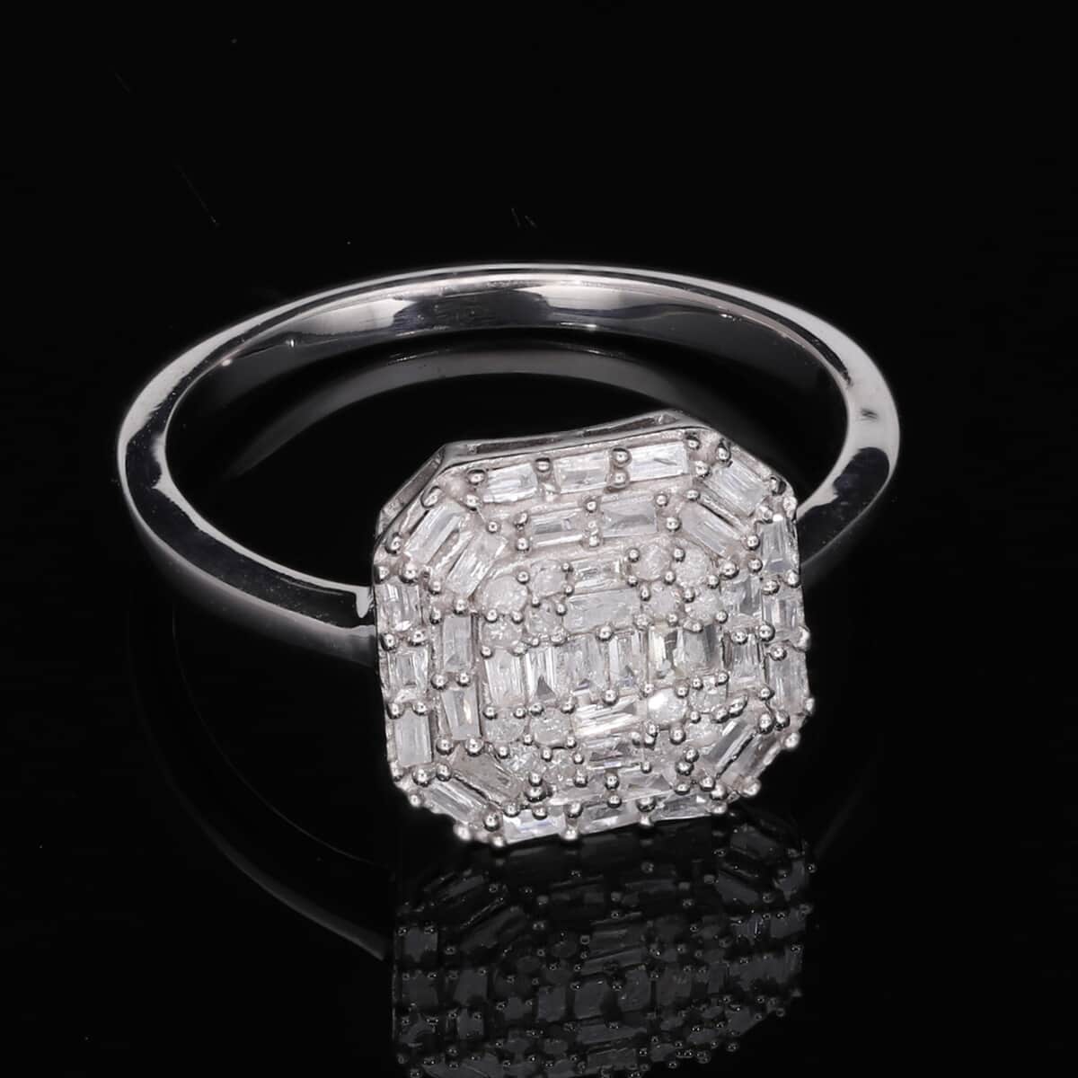 Diamond Cluster Ring in Platinum Over Sterling Silver (Size 8.0) 0.50 ctw image number 1