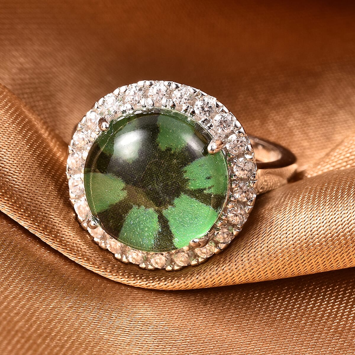 Trapiche Emerald Quartz and White Zircon Ring in Sterling Silver (Size 9.0) 7.75 ctw image number 1