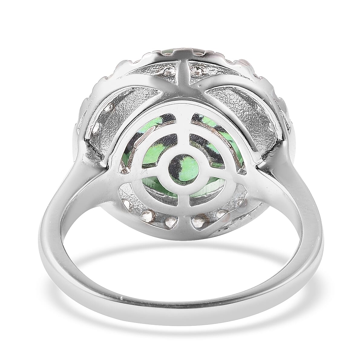 Trapiche Emerald Quartz and White Zircon Ring in Sterling Silver (Size 9.0) 7.75 ctw image number 4