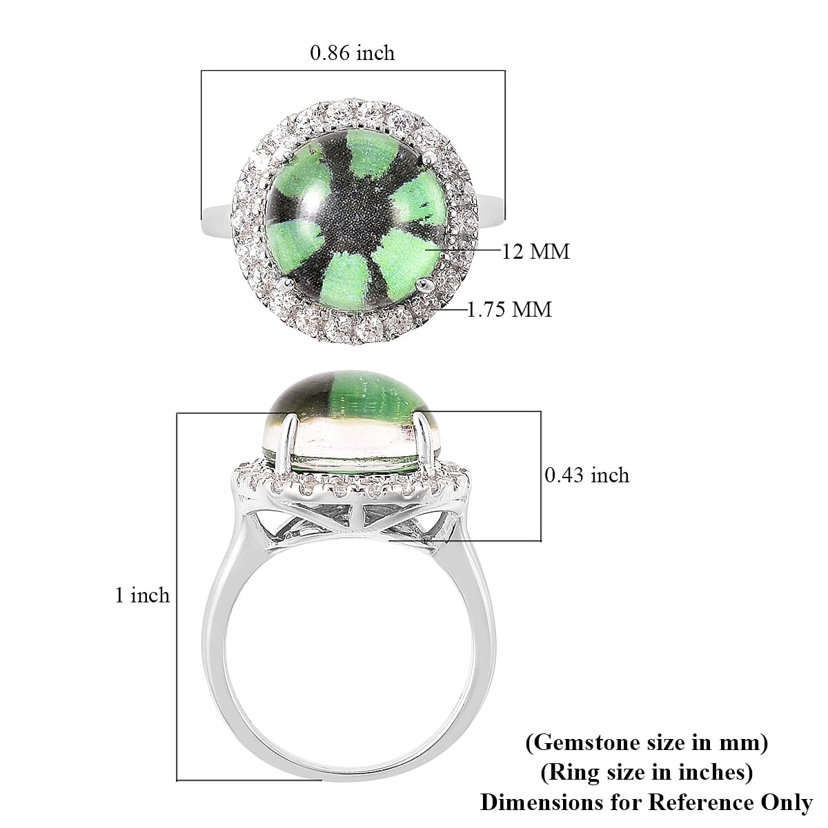 Trapiche Emerald Quartz and White Zircon Ring in Sterling Silver (Size 9.0) 7.75 ctw image number 5