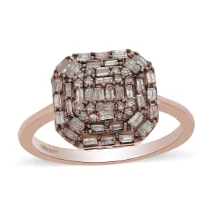 0.50 ctw Natural Champagne Diamond Cluster Ring in Vermeil Rose Gold Over Sterling Silver (Size 7.0)