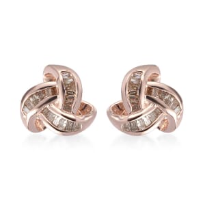 Natural Champagne Diamond Knotted Stud Earrings in 14K Rose Gold Over Sterling Silver 0.25 ctw