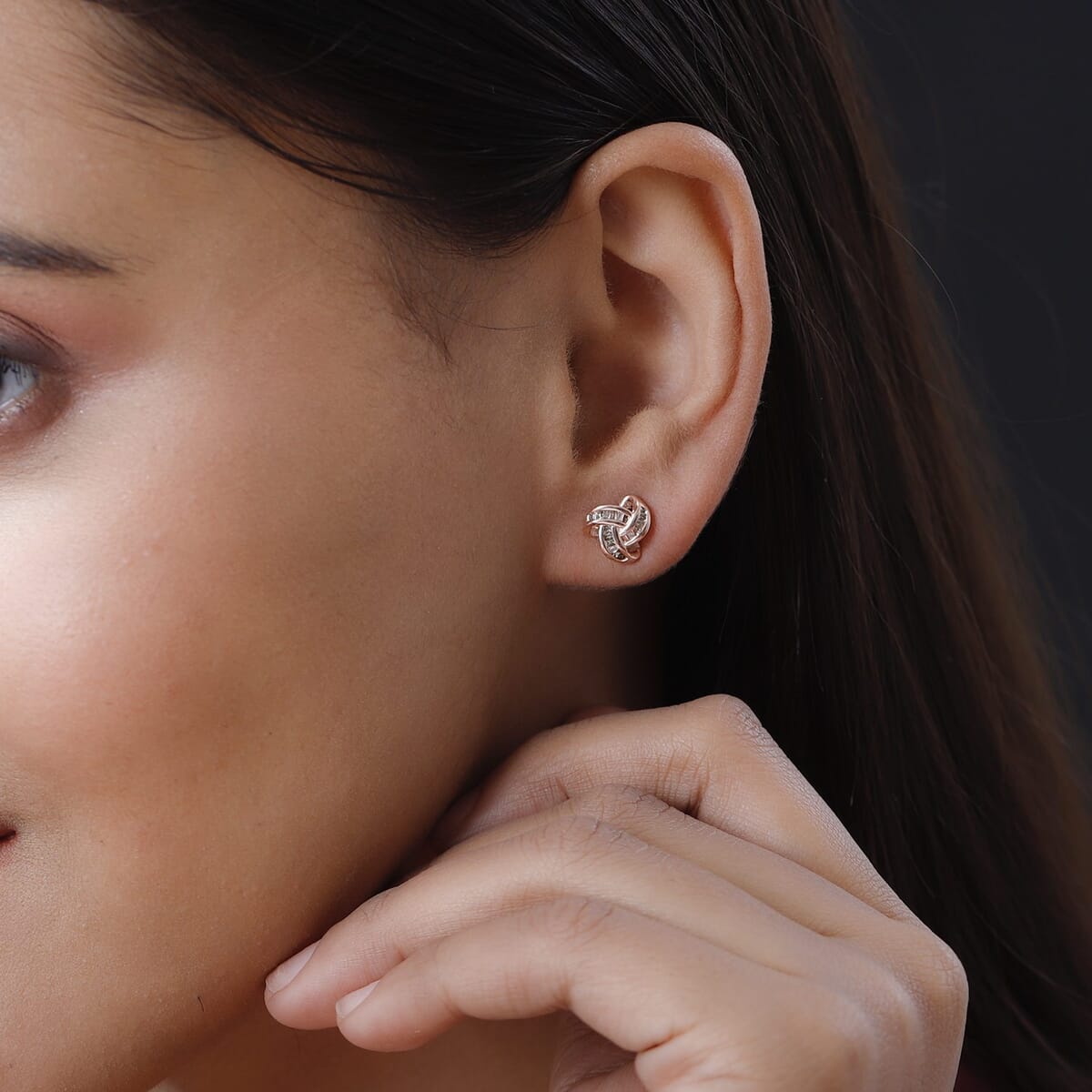 Natural Champagne Diamond Knotted Stud Earrings in 14K Rose Gold Over Sterling Silver 0.25 ctw image number 2