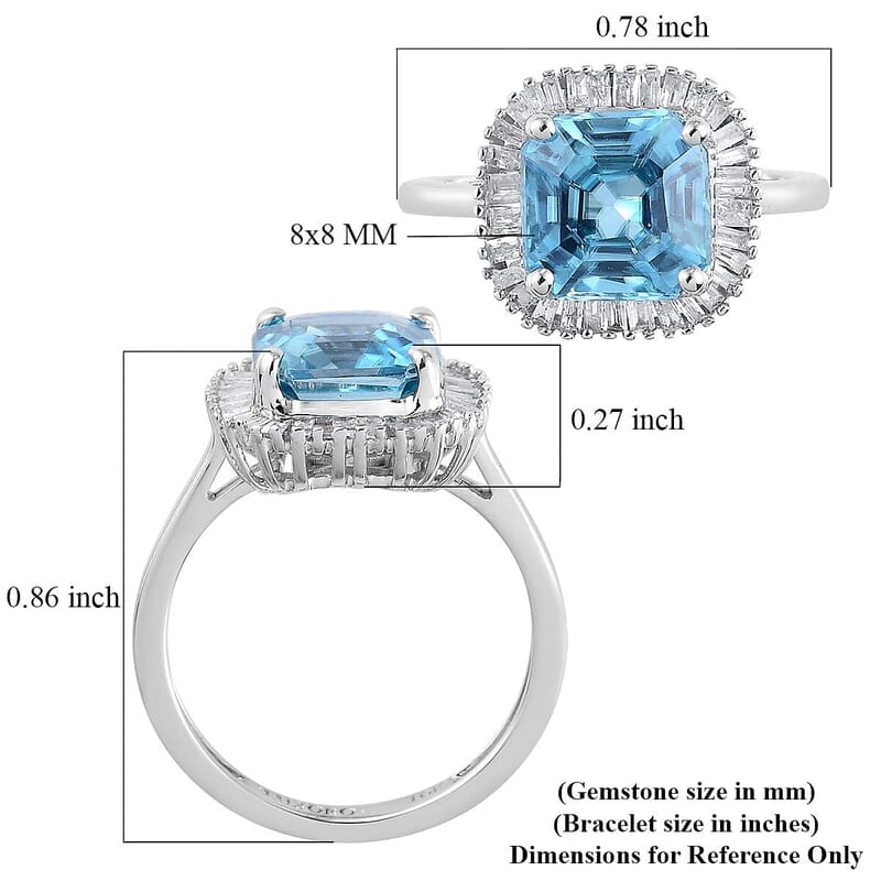10K White Gold Asscher Cut Premium Ratanakiri Blue Zircon and Diamond Ballerina Ring (Size 10.0) 2.20 Grams 3.75 ctw