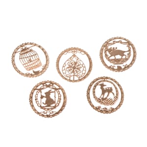 Set of 5 Nature Inspired Heart, Birdcage, Rabbit, Deer and Cat Pattern Book Marks in 14K YG Over Copper