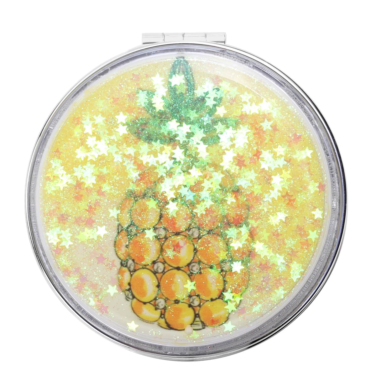 Lab Created Yellow Cat's Eye and Multi Gemstone Enameled Pineapple Pendant Necklace in Dualtone 28 Inches with Compact Mirror image number 3