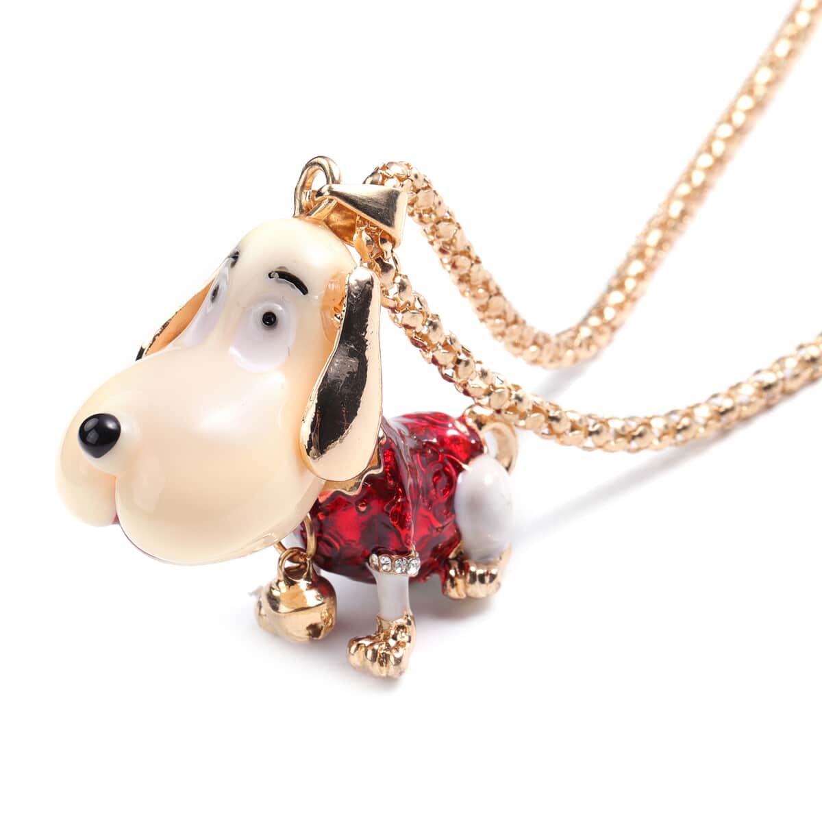 Austrian Crystal and Resin Enameled Dog Pendant Necklace in Dualtone 28 Inches with Compact Mirror image number 1