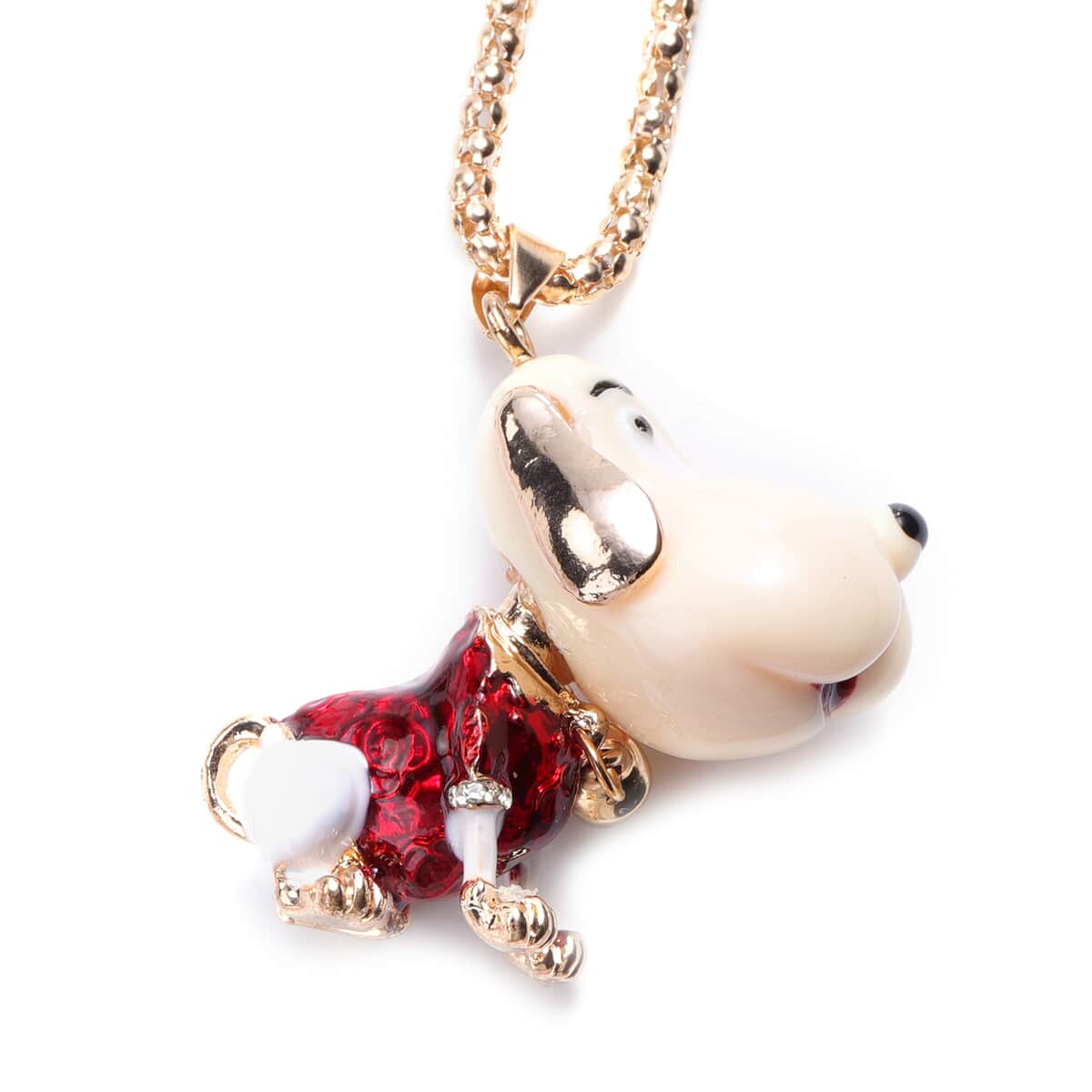 Austrian Crystal and Resin Enameled Dog Pendant Necklace in Dualtone 28 Inches with Compact Mirror image number 2