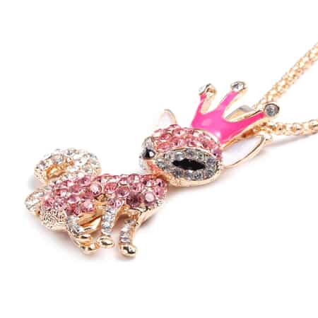 Multi Color Austrian Crystal and Enameled Fox Pendant Necklace in Dualtone 28 Inches with Compact Mirror image number 2