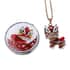 Austrian Crystal and Simulated Pearl Enameled Lion Pendant Necklace in Dualtone 28 Inches with Compact Mirror image number 0