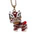 Austrian Crystal and Simulated Pearl Enameled Lion Pendant Necklace in Dualtone 28 Inches with Compact Mirror image number 2