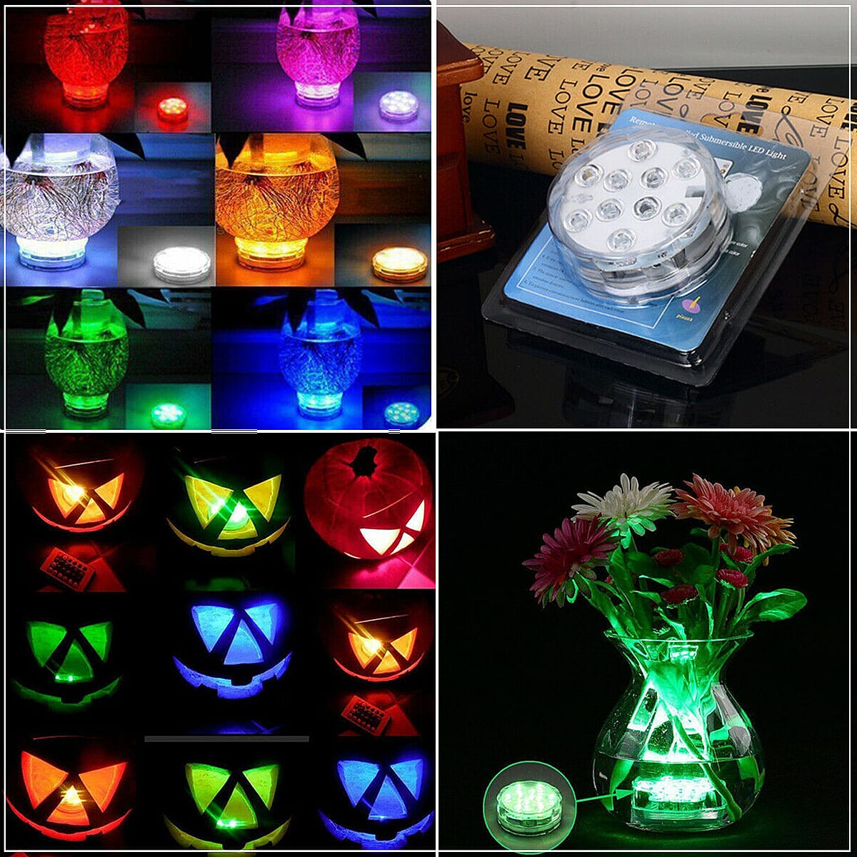 Set of 2 Multi Color 10 LED Submersible Light with 2pcs Remote image number 3