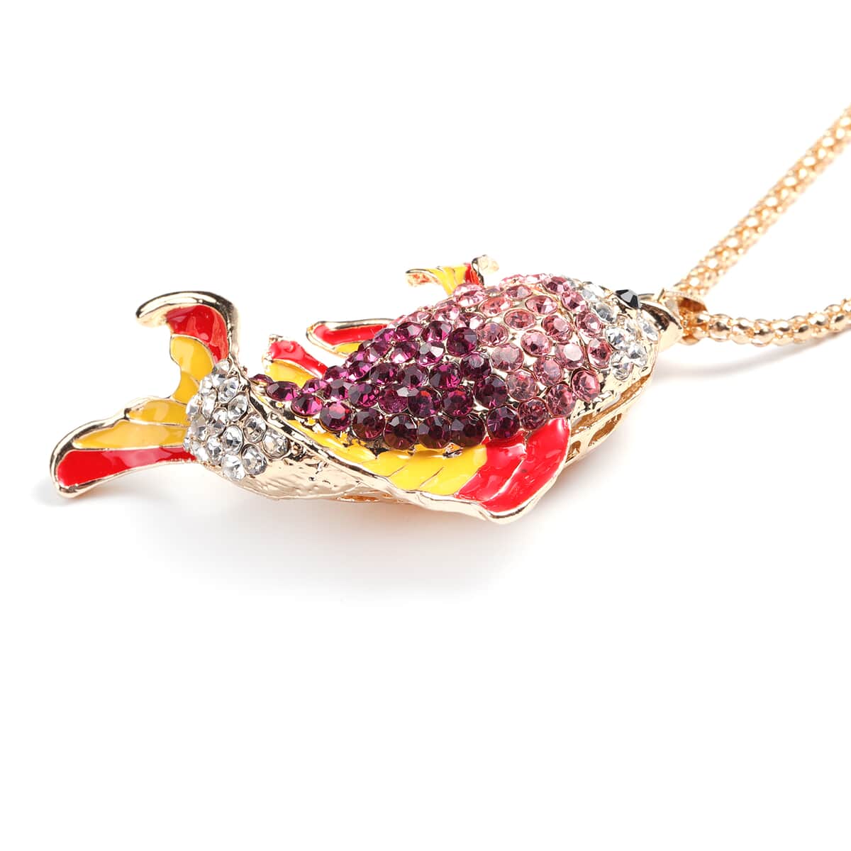 Multi Color Austrian Crystal and Enameled Fish Pendant Necklace in Dualtone 28 Inches with Compact Mirror image number 2