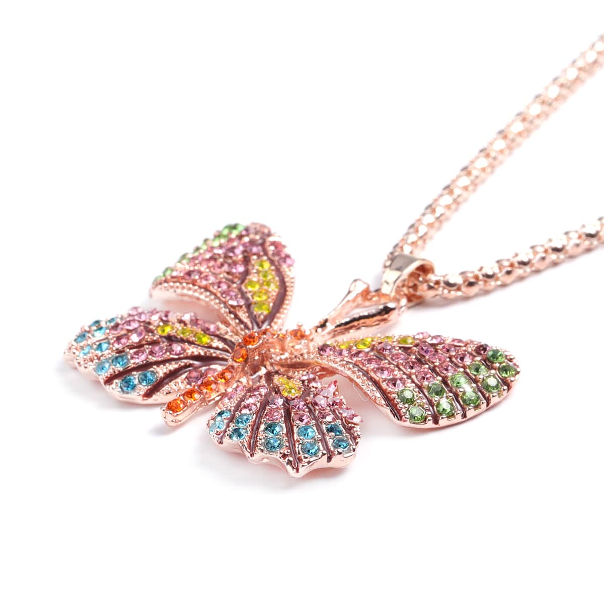 Multi Color Austrian Crystal and Enameled Butterfly Pendant Necklace in Dualtone 28 Inches with Compact Mirror image number 2