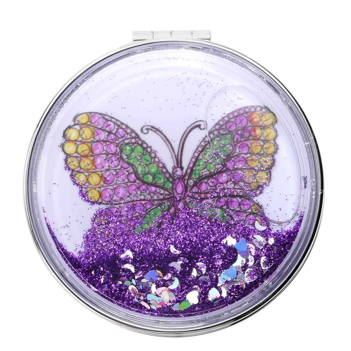 Multi Color Austrian Crystal and Enameled Butterfly Pendant Necklace in Dualtone 28 Inches with Compact Mirror image number 3