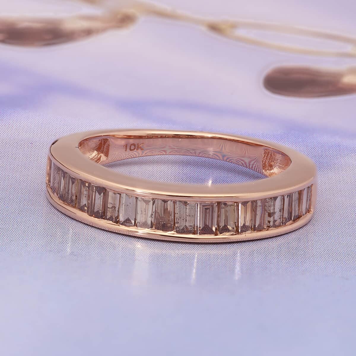 10K Rose Gold Natural Champagne Diamond Half Eternity Band Ring (Size 5.0) 3 Grams 1.00 ctw image number 1