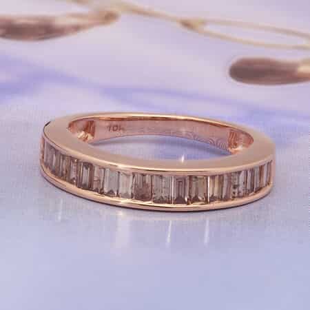 10K Rose Gold Natural Champagne Diamond Half Eternity Band Ring (Size 5.0) 3 Grams 1.00 ctw image number 1
