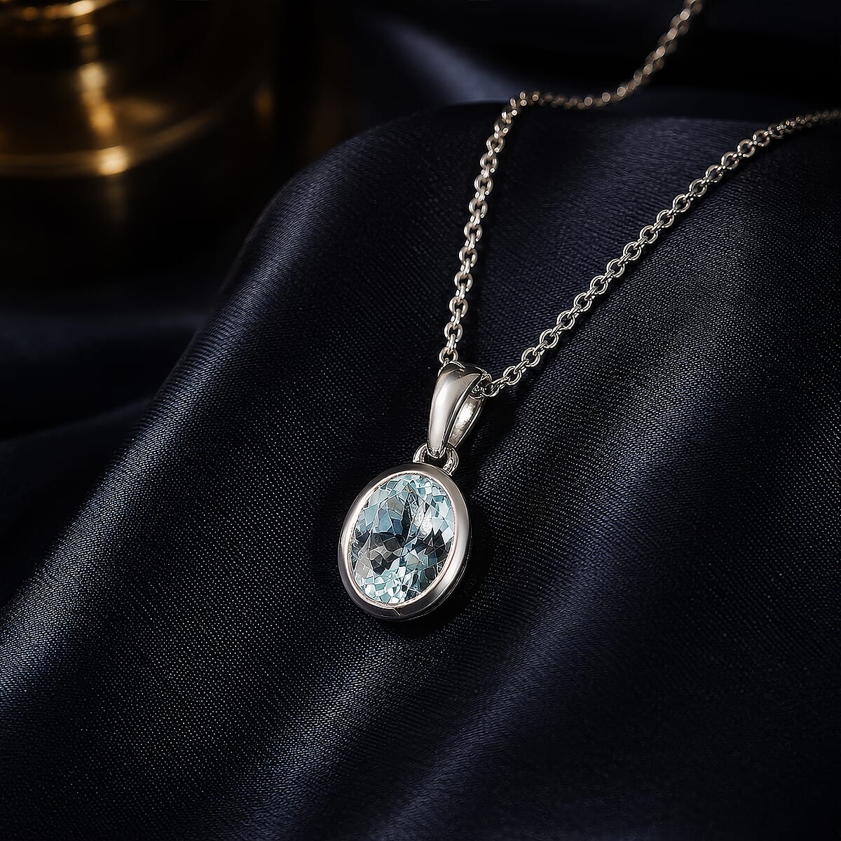 Brazilian Aquamarine 0.75 ctw Pendant Necklace in Platinum Over Sterling Silver 20 Inches  image number 1