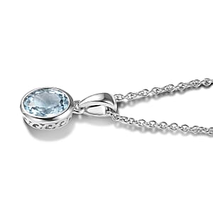 Brazilian Aquamarine 0.75 ctw Pendant Necklace in Platinum Over Sterling Silver 20 Inches 