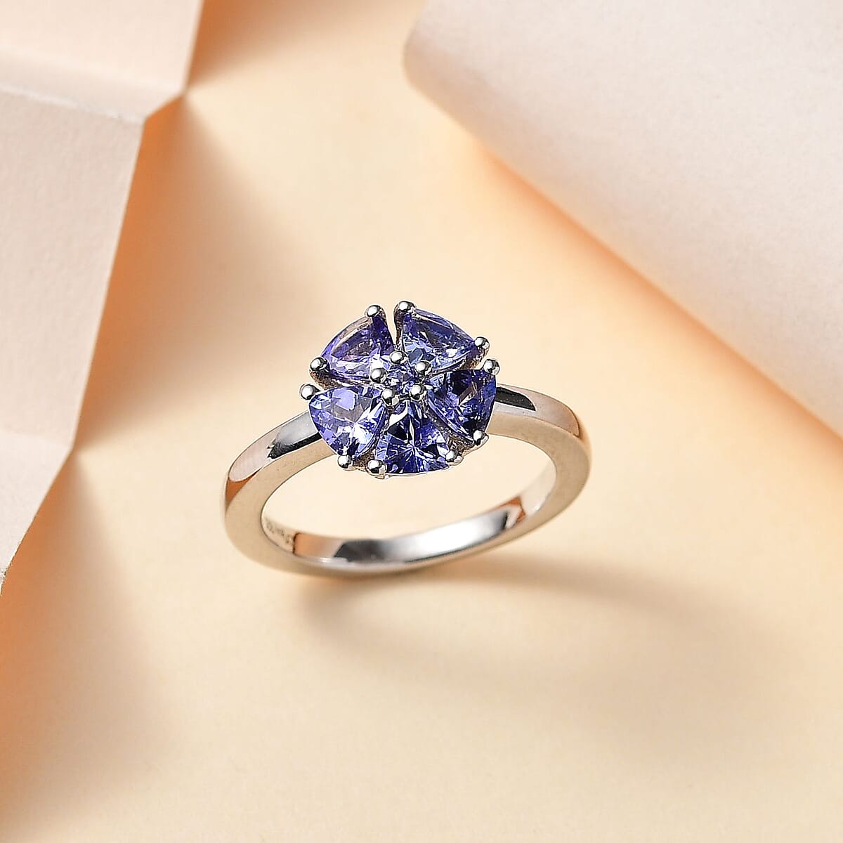 Tanzanite Floral Ring in Platinum Over Sterling Silver (Size 10.0) 1.15 ctw image number 1