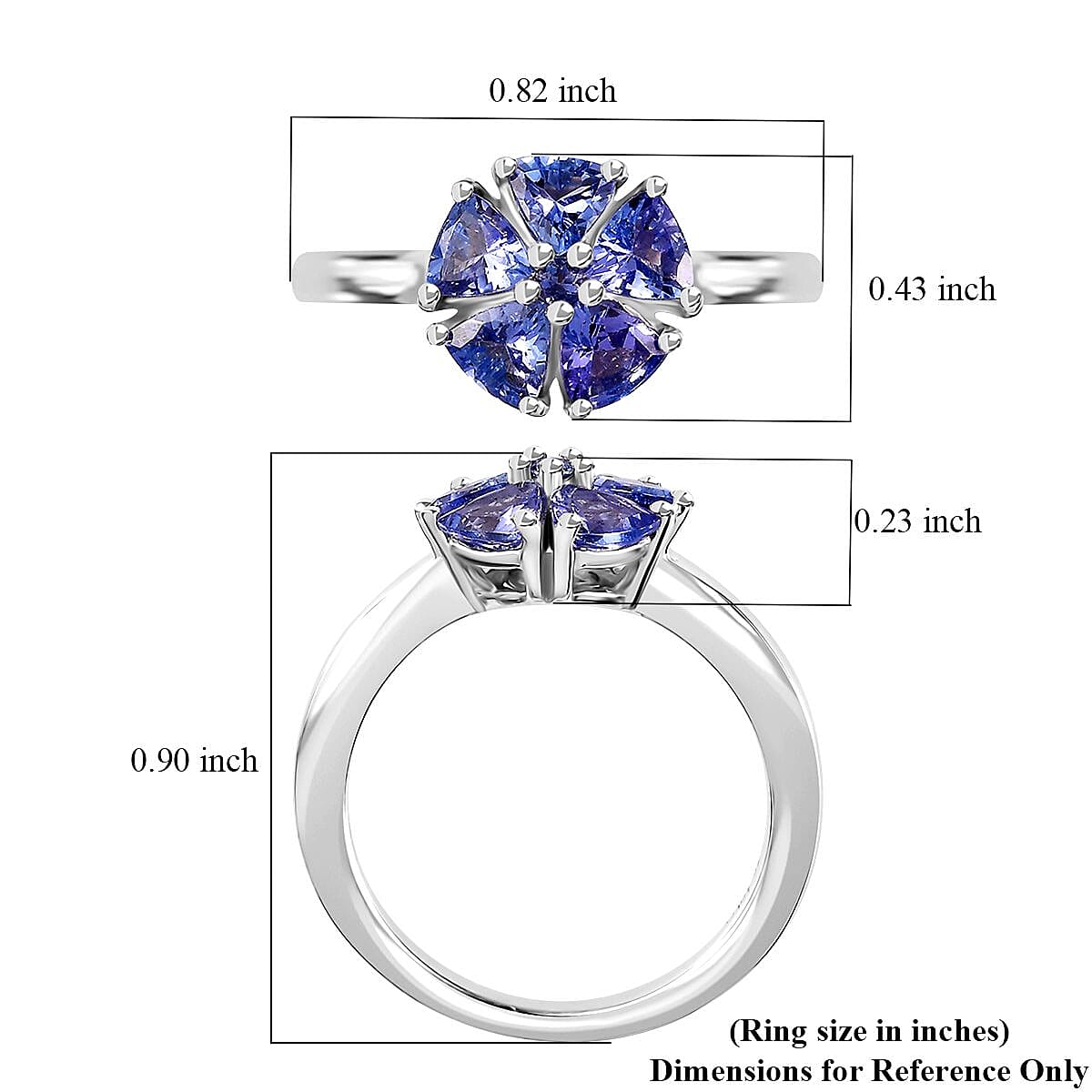 Tanzanite Floral Ring in Platinum Over Sterling Silver (Size 10.0) 1.15 ctw